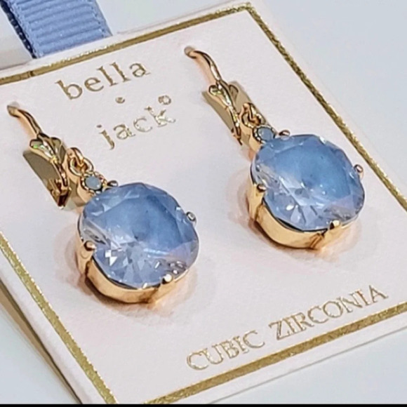 BELLA JACK Gold-Tone Sky-Blue Crackle Cubic Zirconia Dangle Drop Earrings NWT - Picture 3 of 3